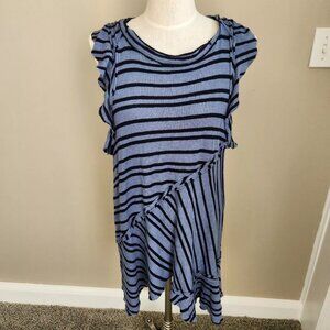 Free People Between The Lines Tunic Dress Size XS Deep Sea Stripe Asymmetric Hem